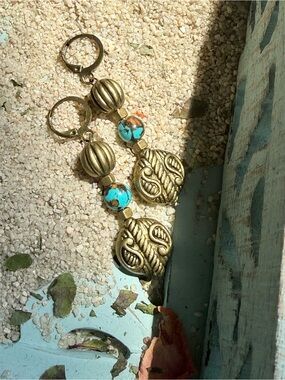 Turquoise summer bronze dangle earrings
